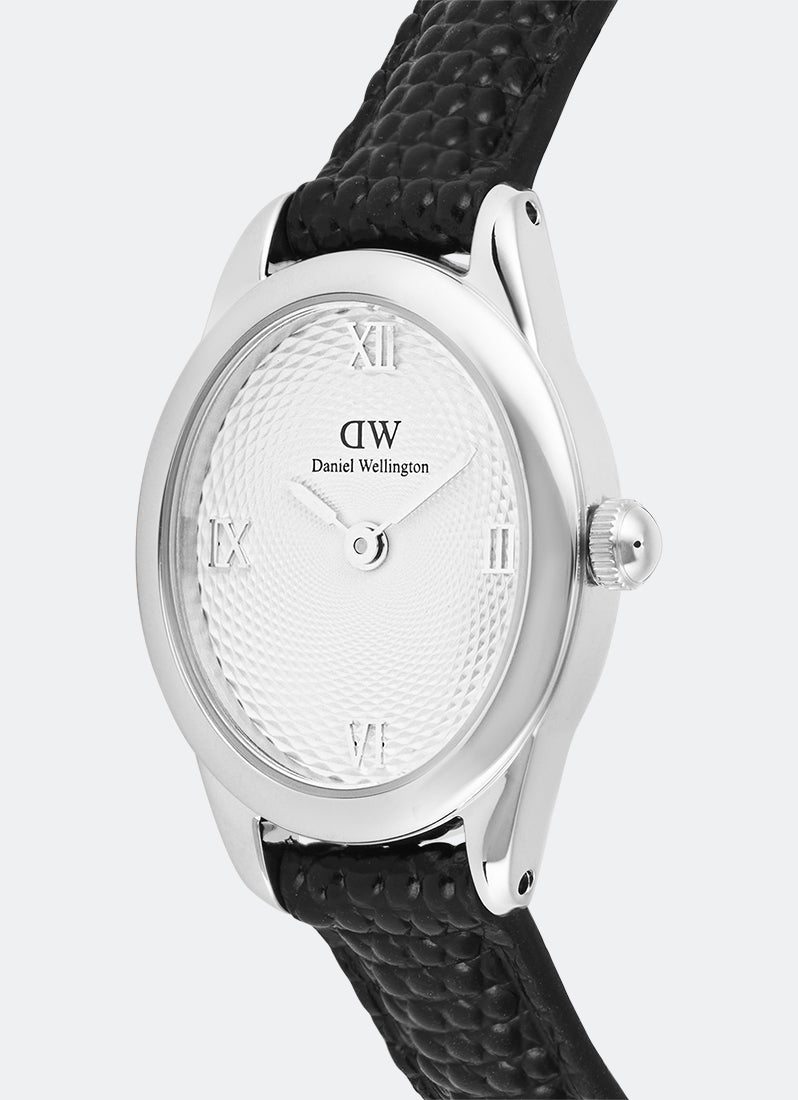 Jam Tangan Daniel Wellington Ophelia Mini Black Lizard White Guilloché Silver (22mm x 25.5mm) DW00100887