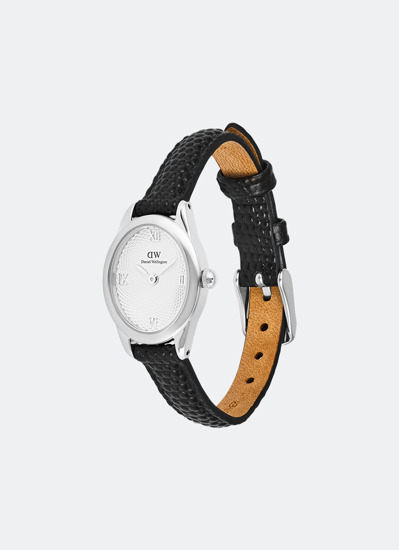Jam Tangan Daniel Wellington Ophelia Mini Black Lizard White Guilloché Silver (22mm x 25.5mm) DW00100887