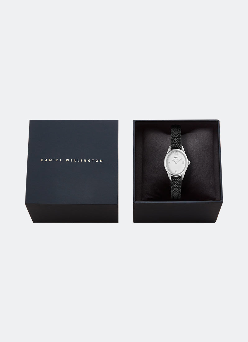 Jam Tangan Daniel Wellington Ophelia Mini Black Lizard White Guilloché Silver (22mm x 25.5mm) DW00100887