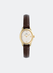 Jam Tangan Daniel Wellington Ophelia Mini Dark Brown Lizard White Guilloché Gold 22mm x 25.5mm DW00100891