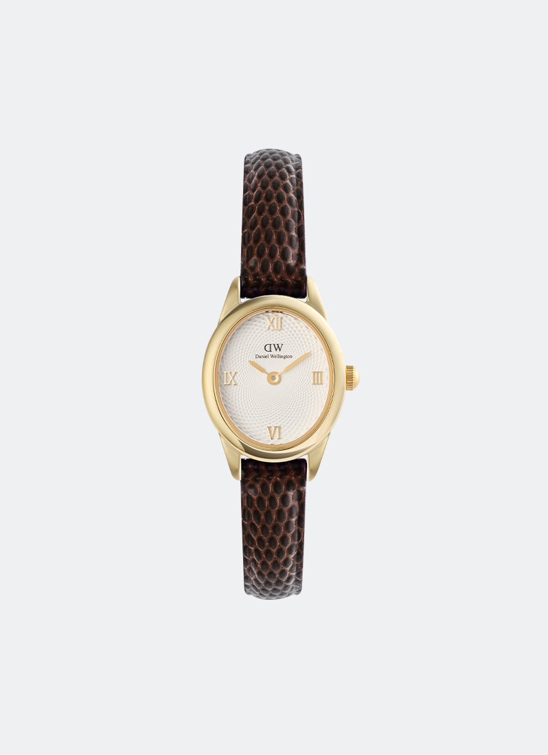 Jam Tangan Daniel Wellington Ophelia Mini Dark Brown Lizard White Guilloché Gold 22mm x 25.5mm DW00100891
