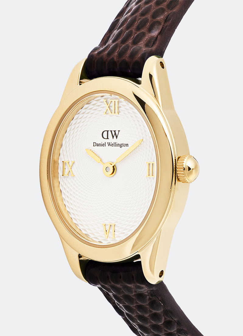 Jam Tangan Daniel Wellington Ophelia Mini Dark Brown Lizard White Guilloché Gold 22mm x 25.5mm DW00100891 2