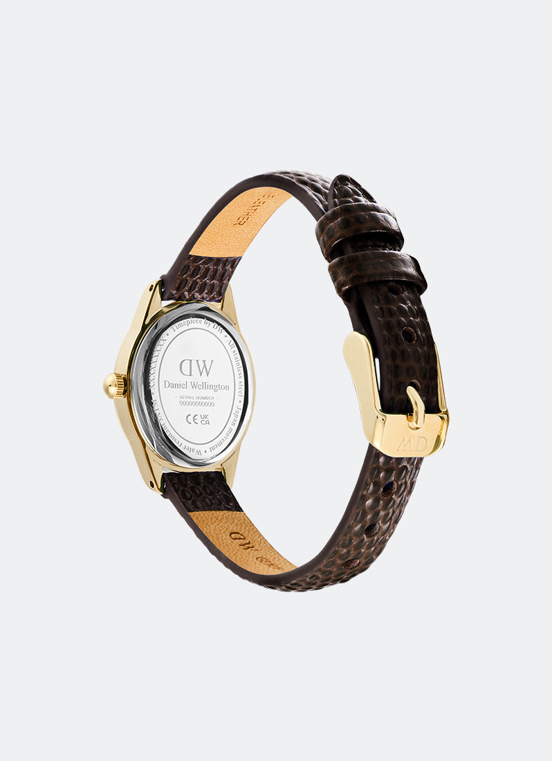 Jam Tangan Daniel Wellington Ophelia Mini Dark Brown Lizard White Guilloché Gold 22mm x 25.5mm DW00100891