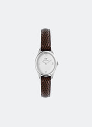 Jam Tangan Daniel Wellington Ophelia Mini Dark Brown Lizard White Guilloché Silver (22mm x 25.5mm) DW00100888