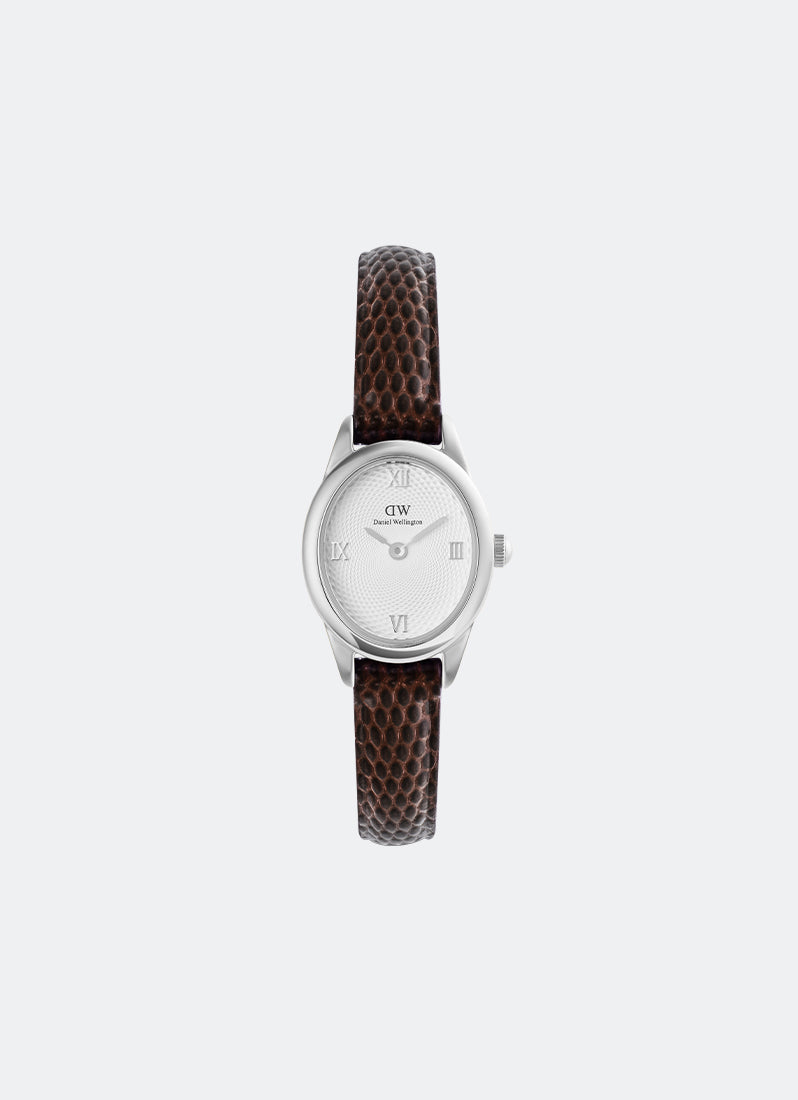 Jam Tangan Daniel Wellington Ophelia Mini Dark Brown Lizard White Guilloché Silver (22mm x 25.5mm) DW00100888