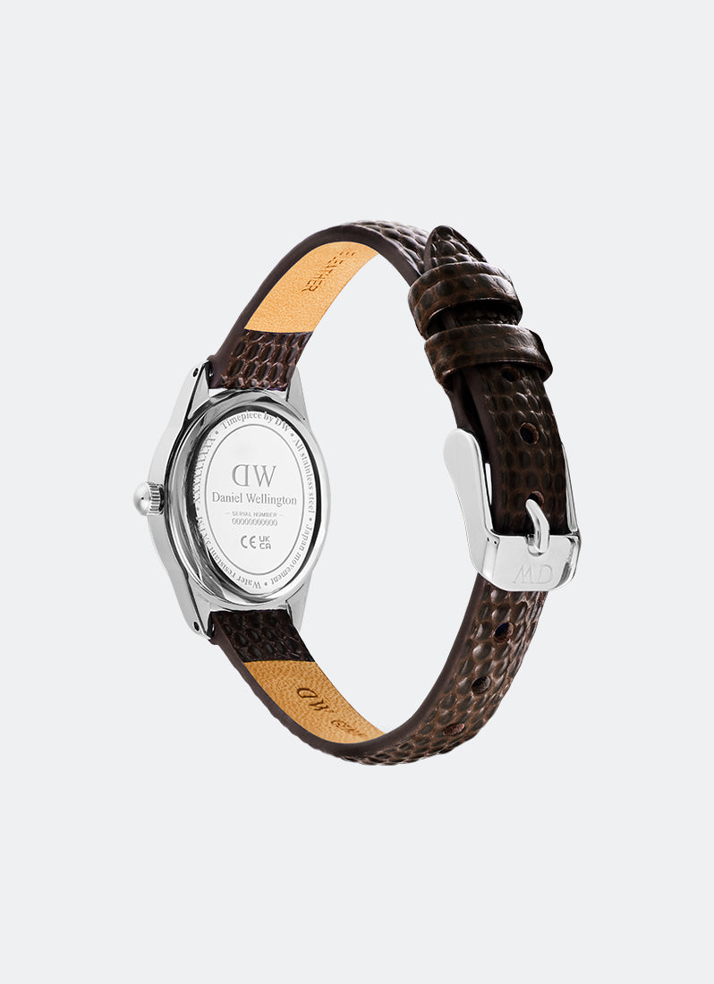 Jam Tangan Daniel Wellington Ophelia Mini Dark Brown Lizard White Guilloché Silver (22mm x 25.5mm) DW00100888