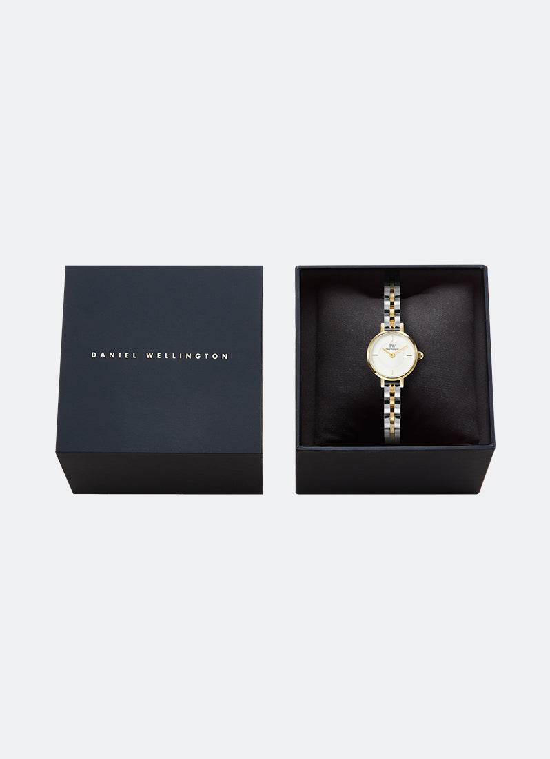 Jam Tangan Daniel Wellington Petite Mini Arch 3-Link White Two Tone Gold Silver 19mm DW00100923
