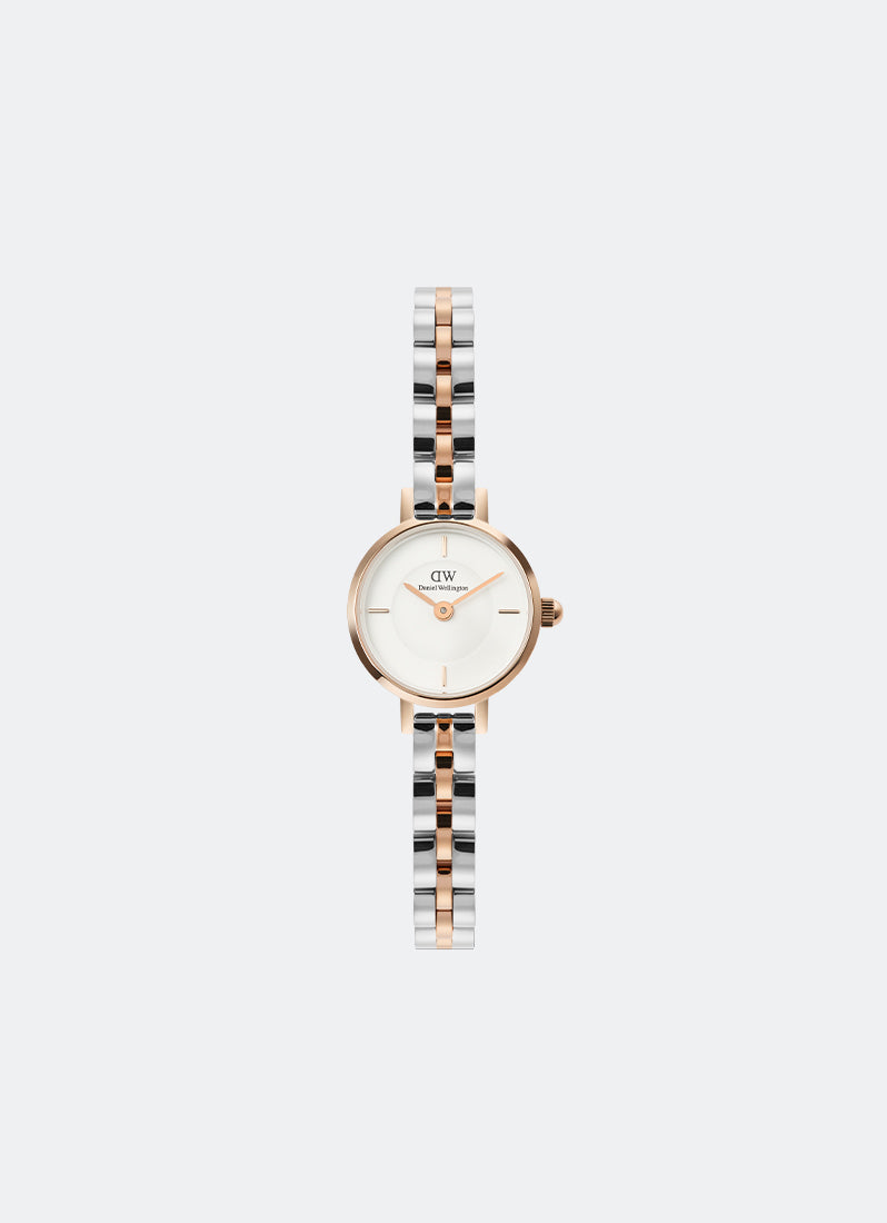 Jam Tangan Daniel Wellington Petite Mini Arch 3-Link White Two Tone Rose Gold Silver (19mm) DW00100924