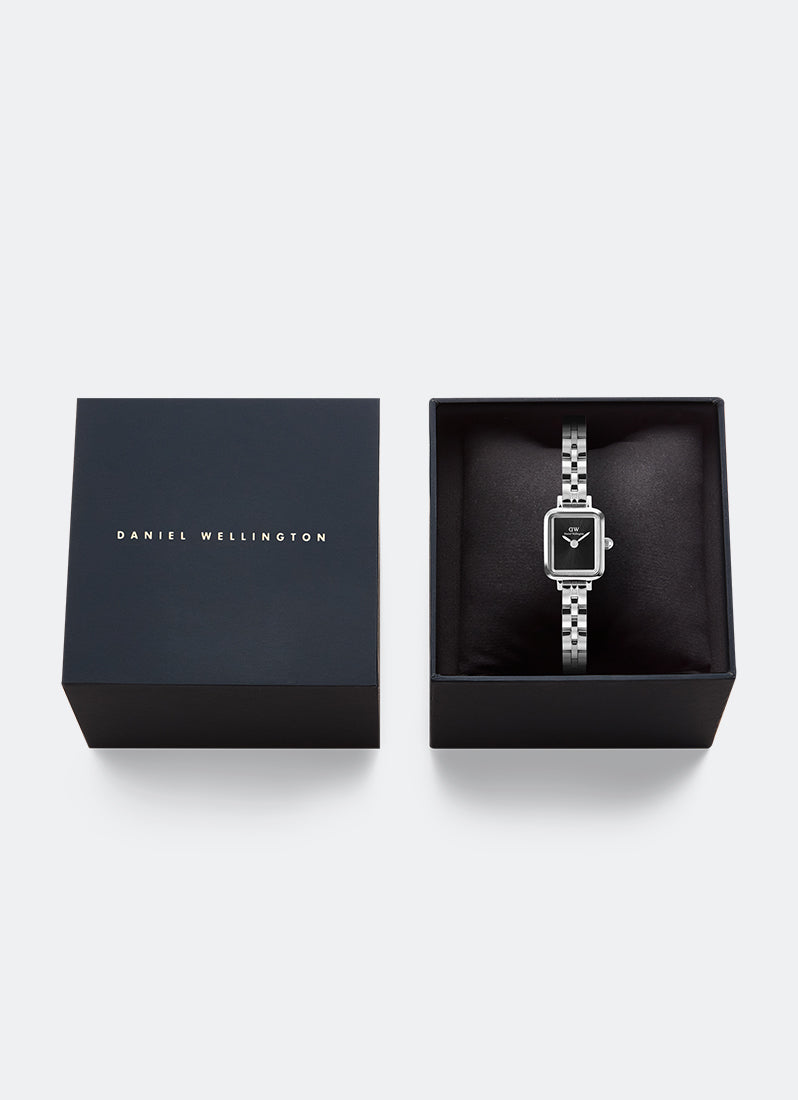 Jam Tangan Daniel Wellington Quadro Mini Onyx Arch 3-Link Sunray Silver (15.4x18.2) DW00100845