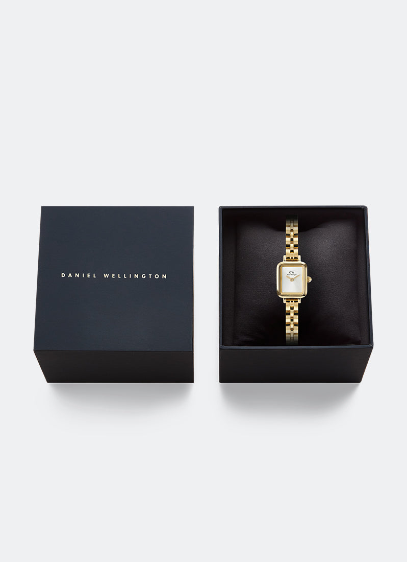 Jam Tangan Daniel Wellington Quadro Mini White Arch 3-Link Sunray Gold (15.4x18.2) DW00100850