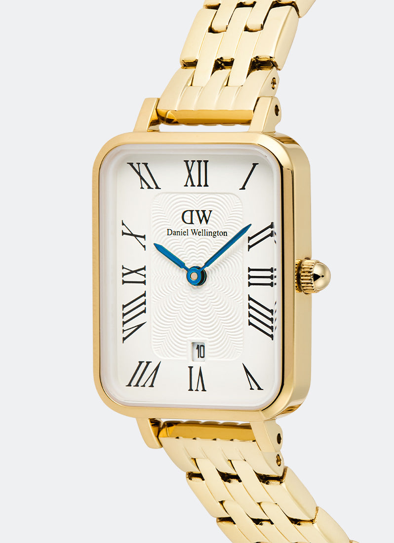 Jam Tangan Daniel Wellington Quadro Roman Numerals Date 5- link White Gold (20x26) DW00100861