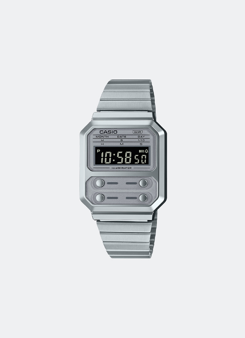 Jam Tangan Digital Silver Stainless Steel Strap 32.7mm Unisex A100WE-7BDF