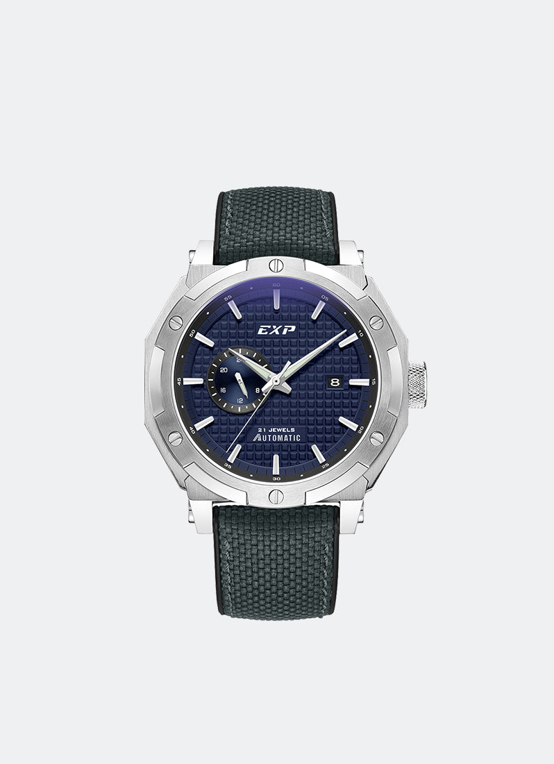 Jam Tangan Expedition Automatic Men Automatic Band Silver Blue Pattern 45mm E6385BANSSBU