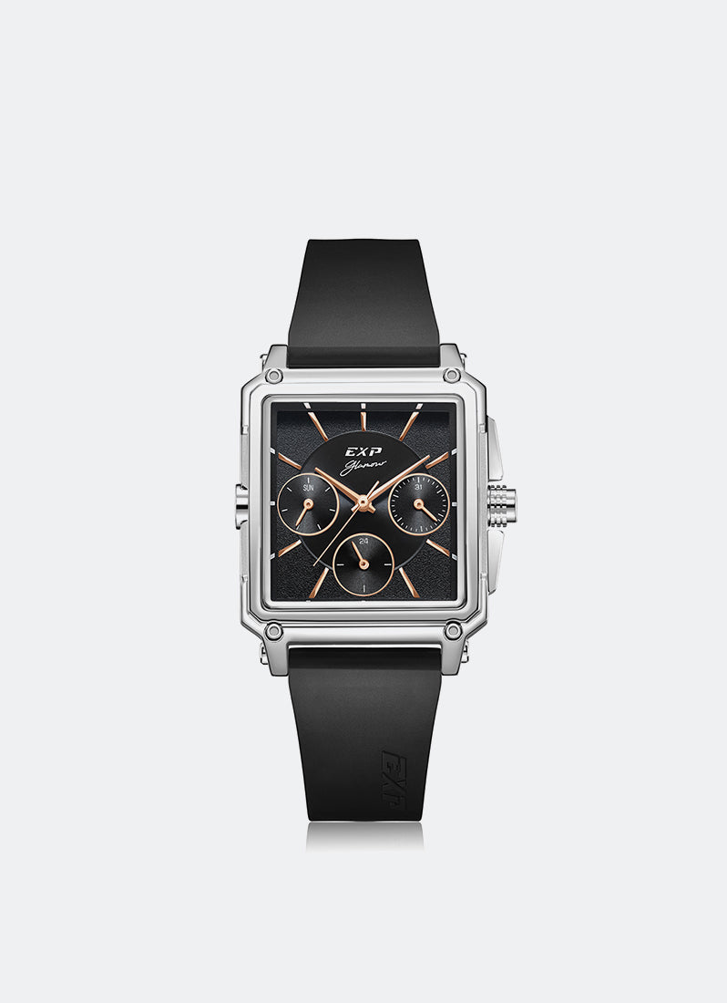 Jam Tangan Expedition Boyfriend Multifunction Band Silver Black 29x38.5mm E6618BFRSSBARG