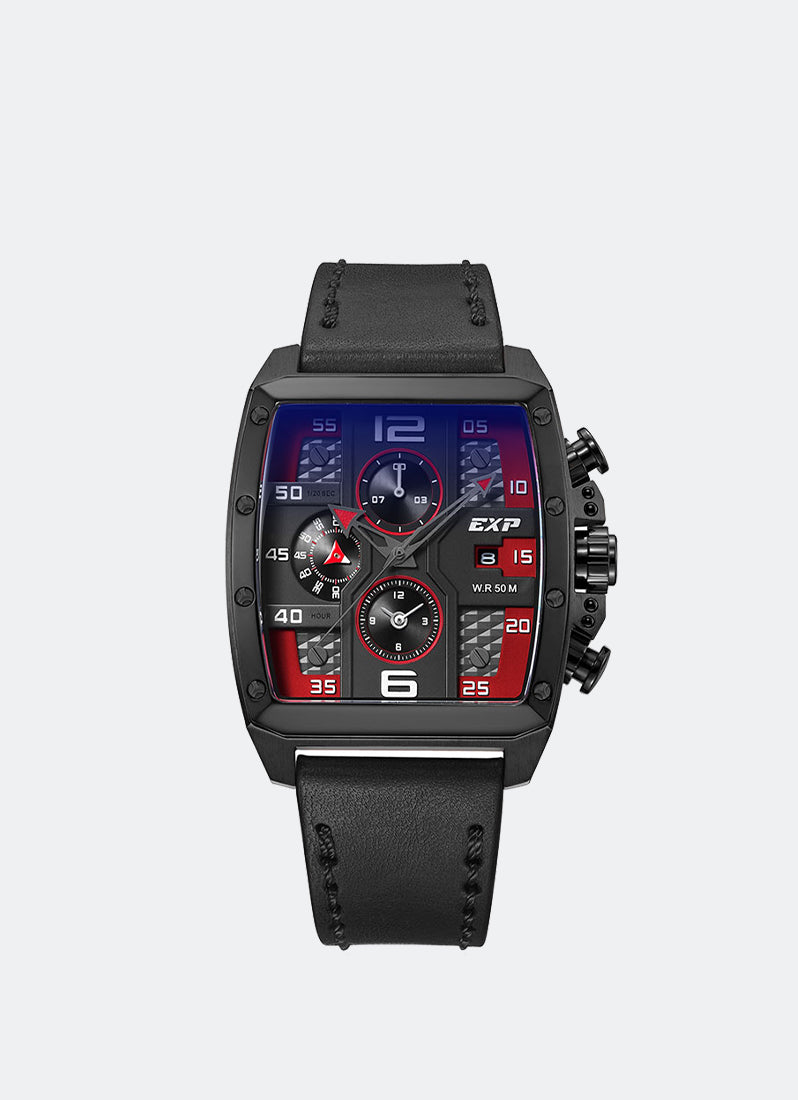 Jam Tangan Expedition Chronograph Boyfriend Quartz Leather Band Black Red 40 x 52 mm E6636BCLIPRE