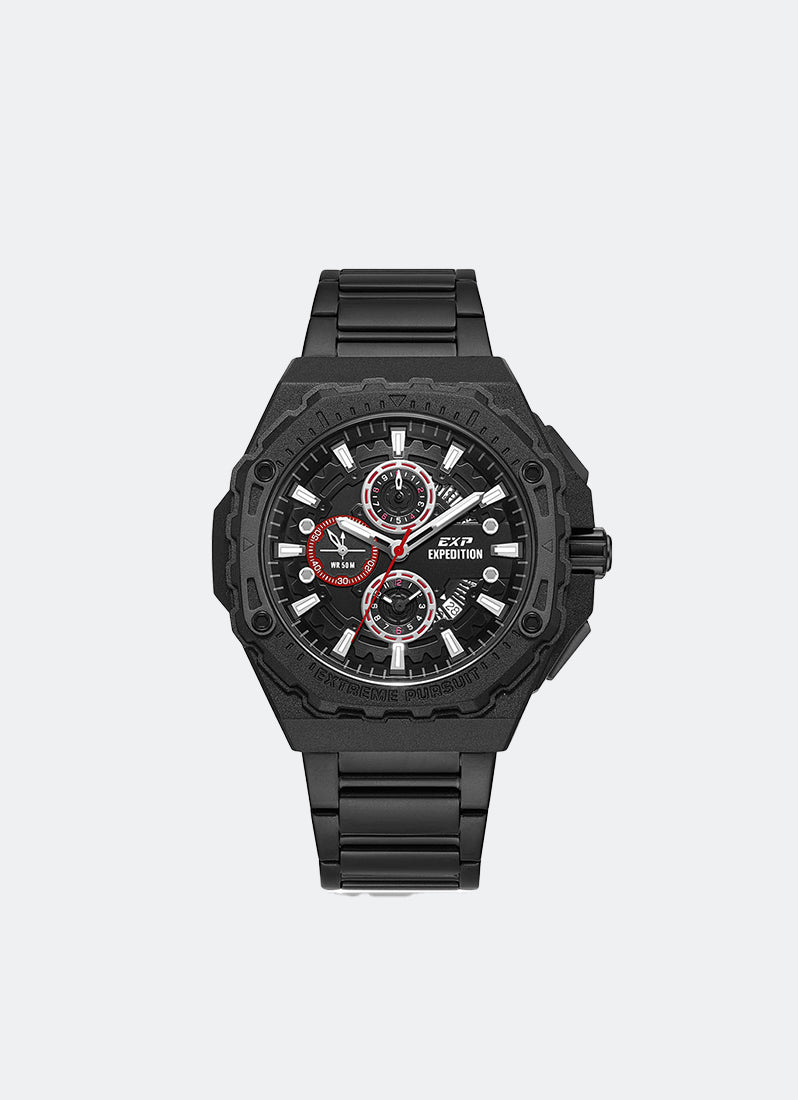 Jam Tangan Expedition Chronograph Men Quartz Band Black Black 45mm E6824MCBIPBARE