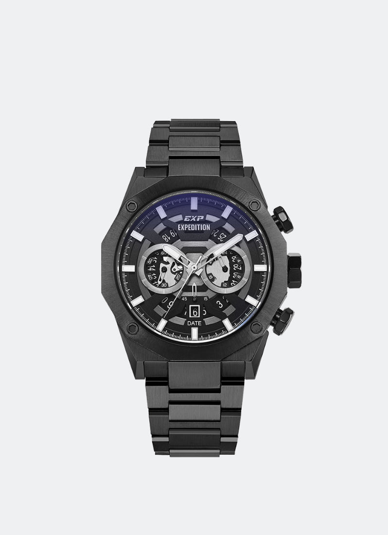 Jam Tangan Expedition Chronograph Men Quartz Band Black Black Dial 44mm E6834MCBIPBA