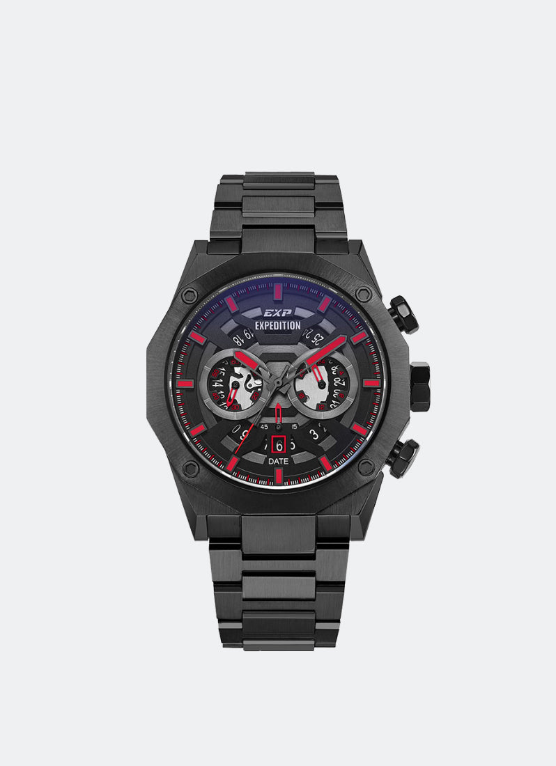 Jam Tangan Expedition Chronograph Men Quartz Band Black Black Dial 44mm E6834MCBIPBARE