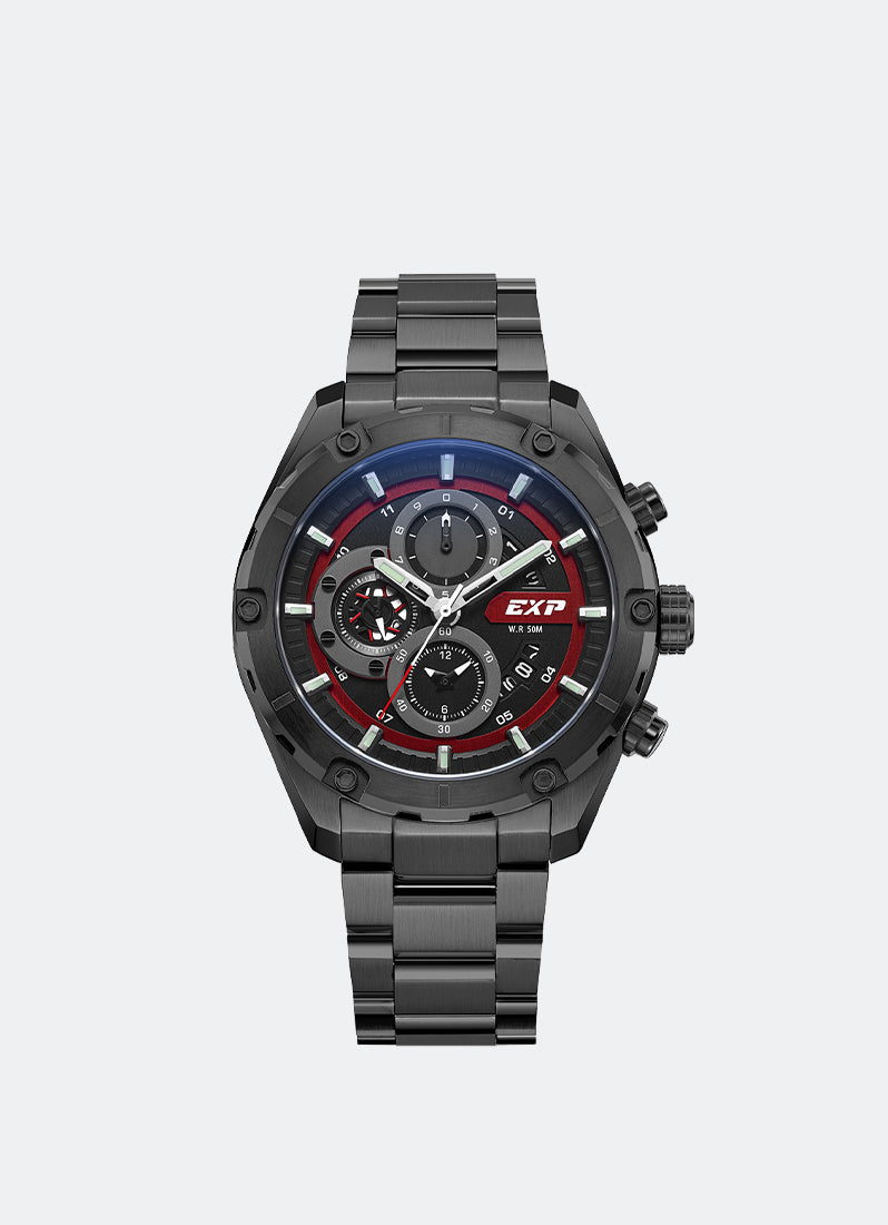 Jam Tangan Expedition Chronograph Men Quartz Band Black Black & Red 45mm E6839MCBIGBARE