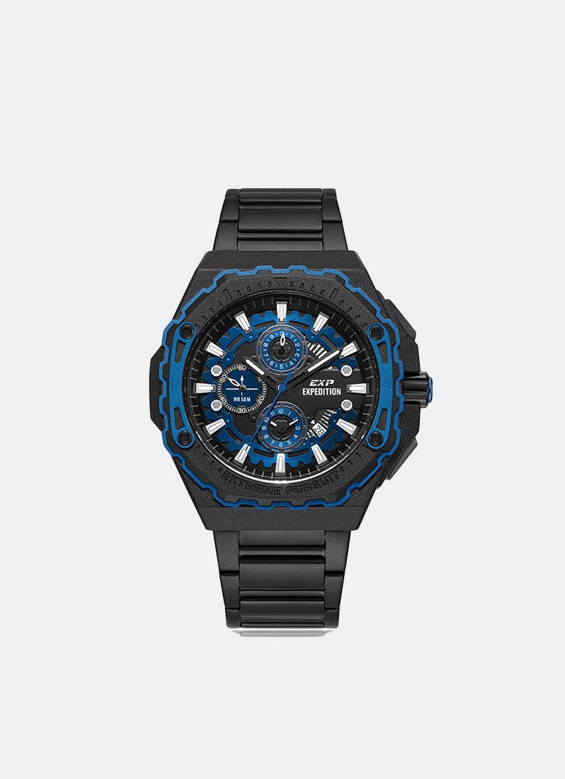 Jam Tangan Expedition Chronograph Men Quartz Band Black Blue 45mm E6824MCBIPBU