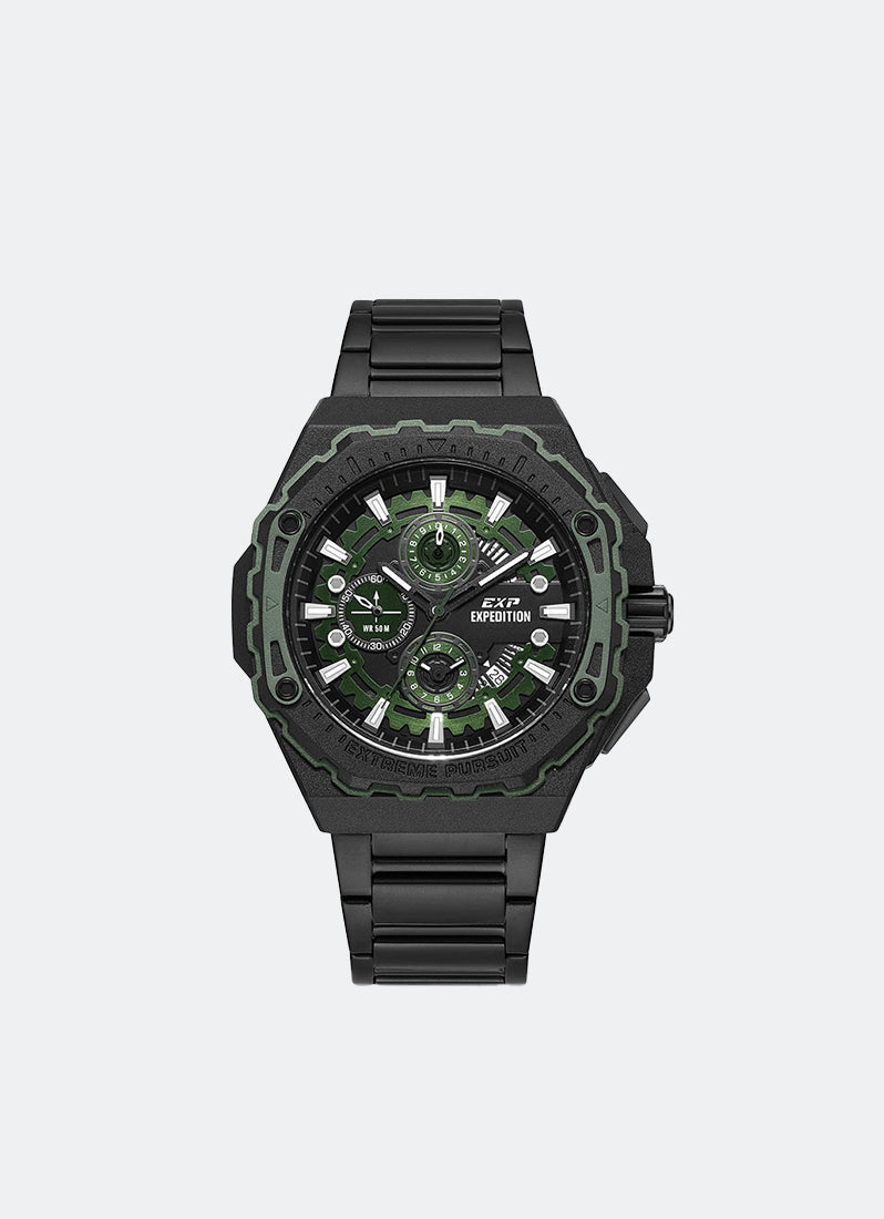 Jam Tangan Expedition Chronograph Men Quartz Band Black Green 45mm E6824MCBIPGN