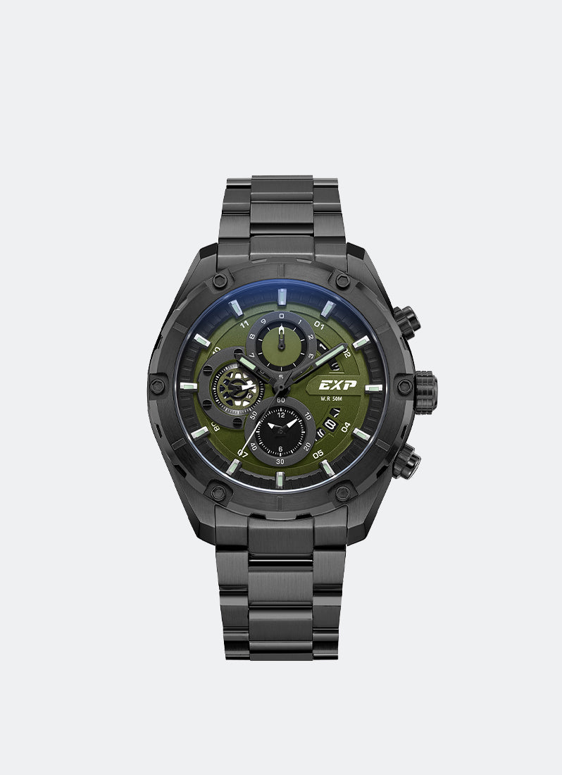 Jam Tangan Expedition Chronograph Men Quartz Band Black Green 45mm E6839MCBIGGN