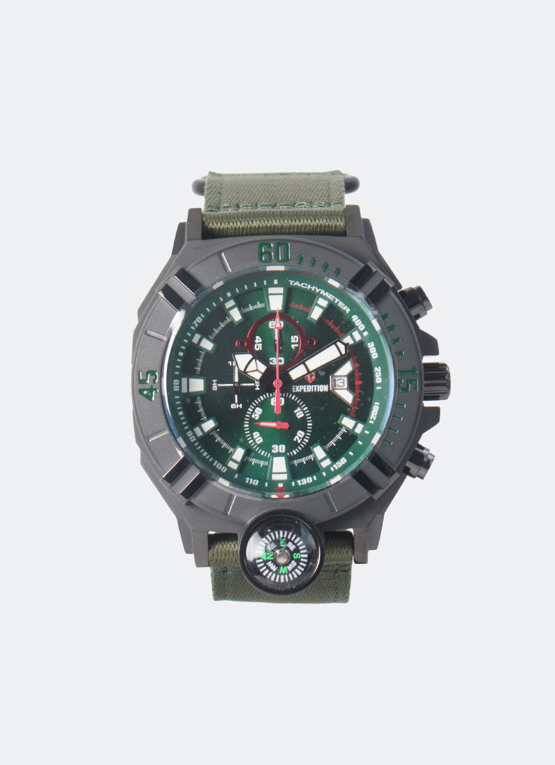 Jam Tangan Expedition Chronograph Men Quartz Band Black Green 48mm E6772MCNIPGN