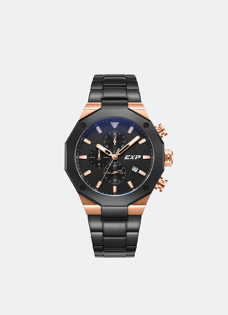 Jam Tangan Expedition Chronograph Men Quartz Band Rose Gold Black 43mm E6849MCBBRBA