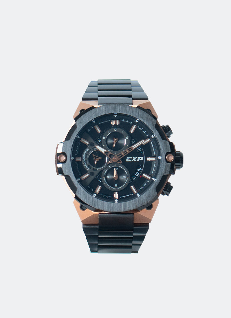 Jam Tangan Expedition Chronograph Men Quartz Band Rose Gold Black 44.6mm E6838MCBBRBA