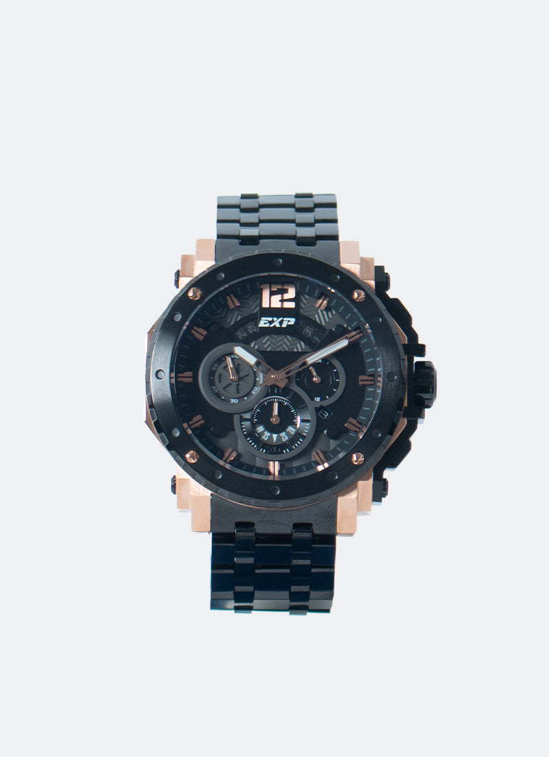 Jam Tangan Expedition Chronograph Men Quartz Band Rose Gold Black 45.5mm E6402BCBBRBA