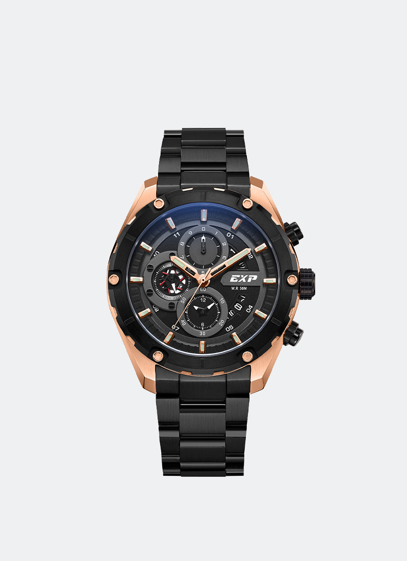 Jam Tangan Expedition Chronograph Men Quartz Band Rose Gold Black 45mm E6839MCBBRBA