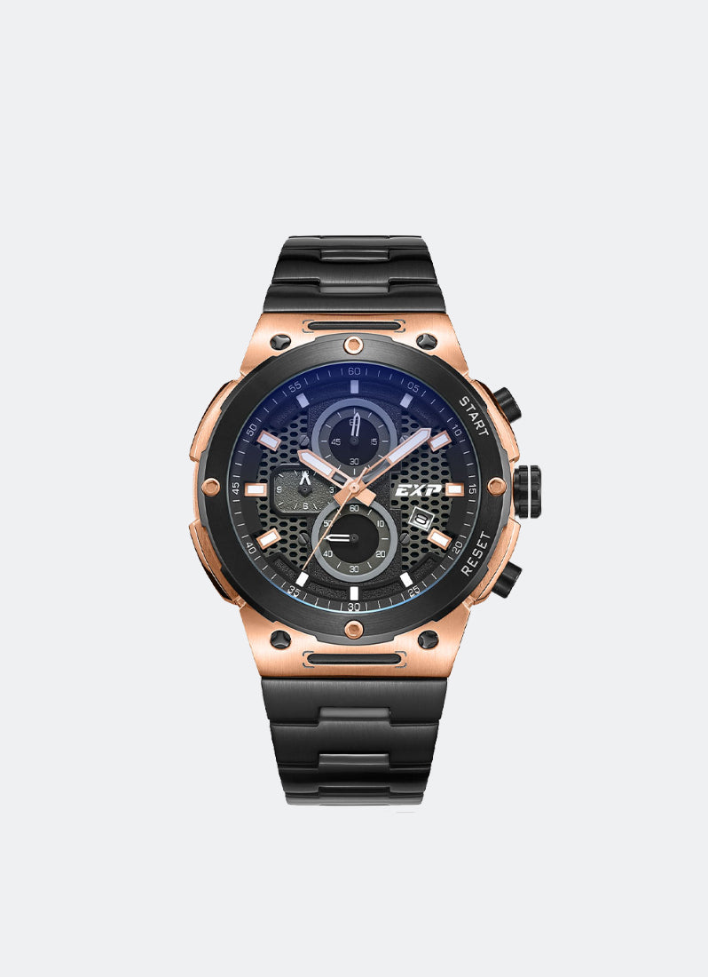 Jam Tangan Expedition Chronograph Men Quartz Band Rose Gold Black Dial 45mm E6837MCBBRBA