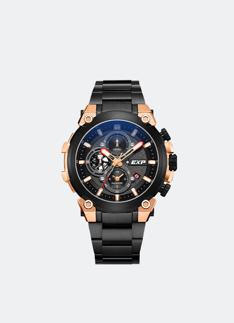 Jam Tangan Expedition Chronograph Men Quartz Band Rose gold Black 44mm E6841MCBBRBA