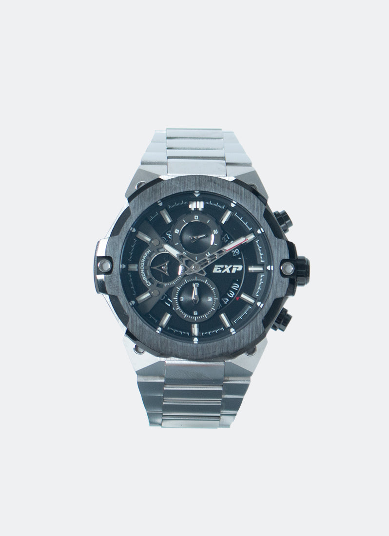 Jam Tangan Expedition Chronograph Men Quartz Band Silver Black 44.6mm E6838MCBTBBA