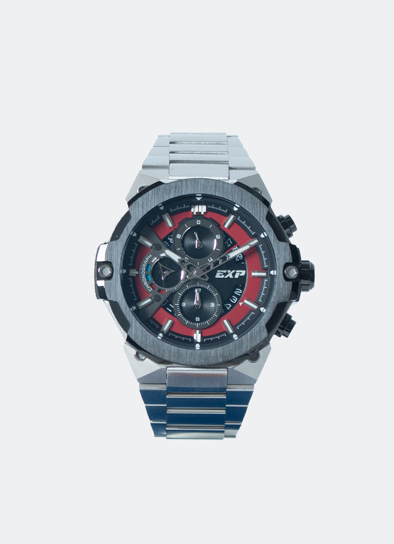 Jam Tangan Expedition Chronograph Men Quartz Band Silver Red 44.6mm E6838MCBTBRE