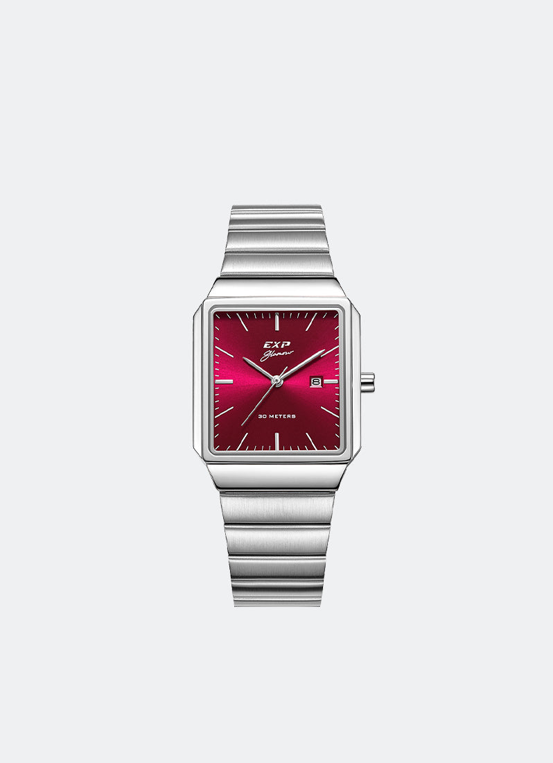 Jam Tangan Expedition Classic Women Quartz Band Silver Red 28x37mm E6854LDBSSRE