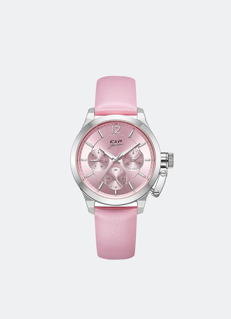 Jam Tangan Expedition Ladies Women Quartz Band Silver Pink 34mm E6381BFLSSPN