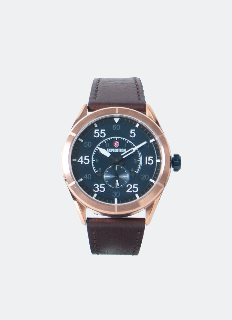 Jam Tangan Expedition Men Quartz Band Rose Gold Blue 45mm E6832MSLURBU