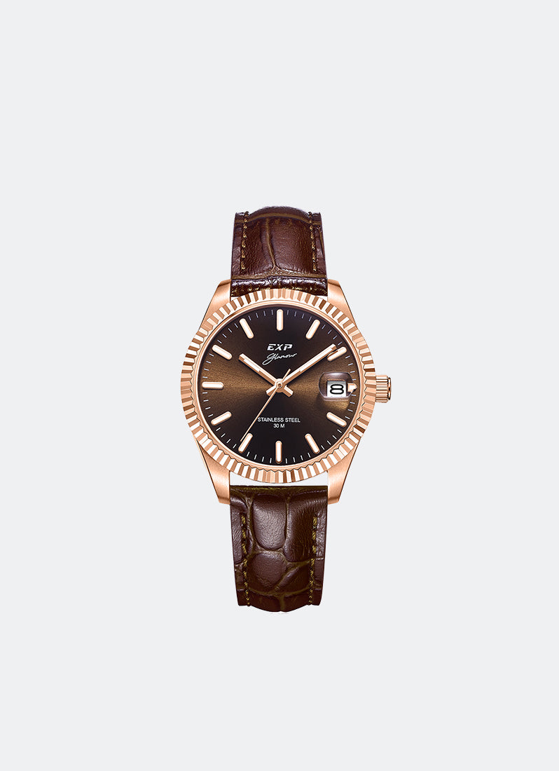 Jam Tangan Expedition Pair Women Quartz Band Rose Gold Brown 32mm E6865LDLRGBO