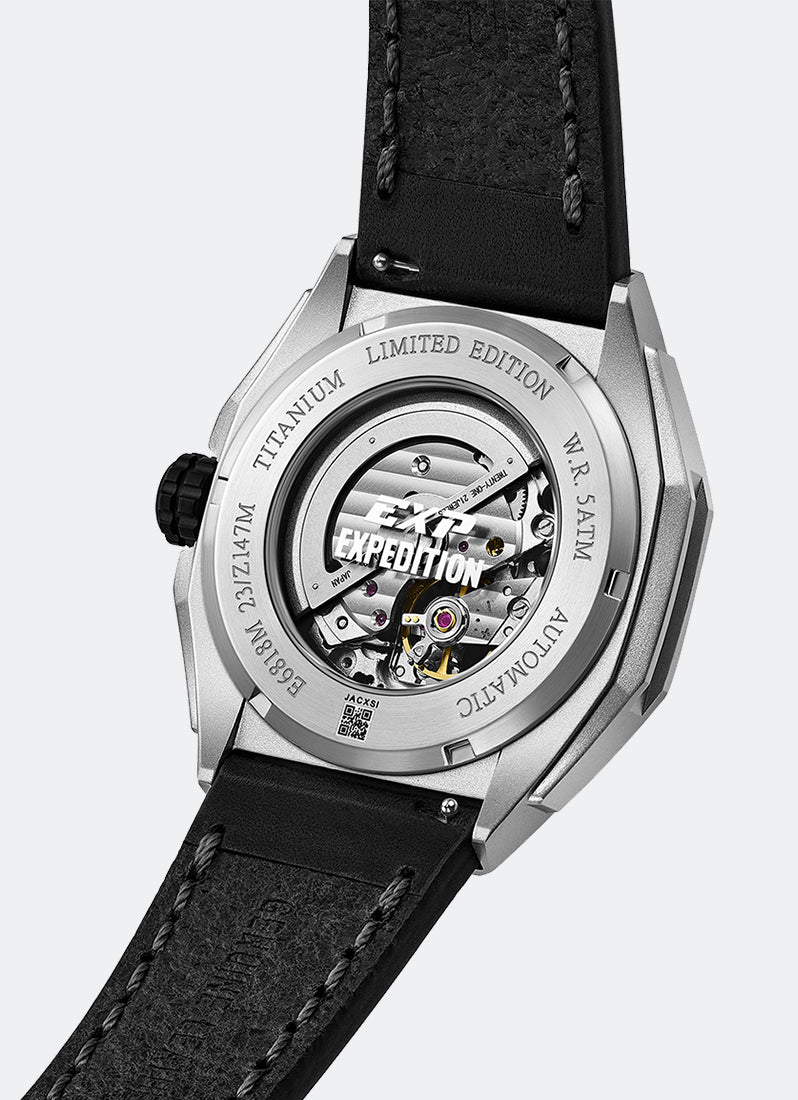 Jam Tangan Expedition Skeleton Automatic Men Quartz Band Silver Black 45mm E6818MALTEPDG