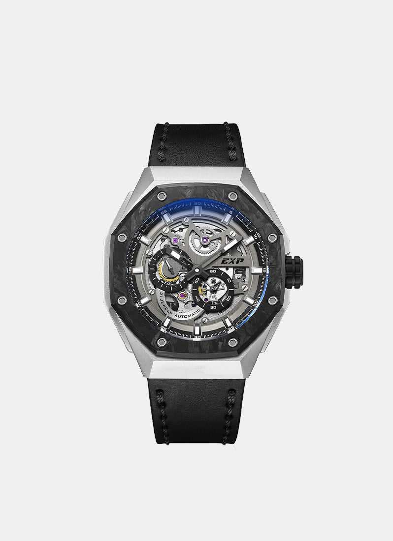 Jam Tangan Expedition Skeleton Automatic Men Quartz Band Silver Grey 45mm E6818MALTEPSL