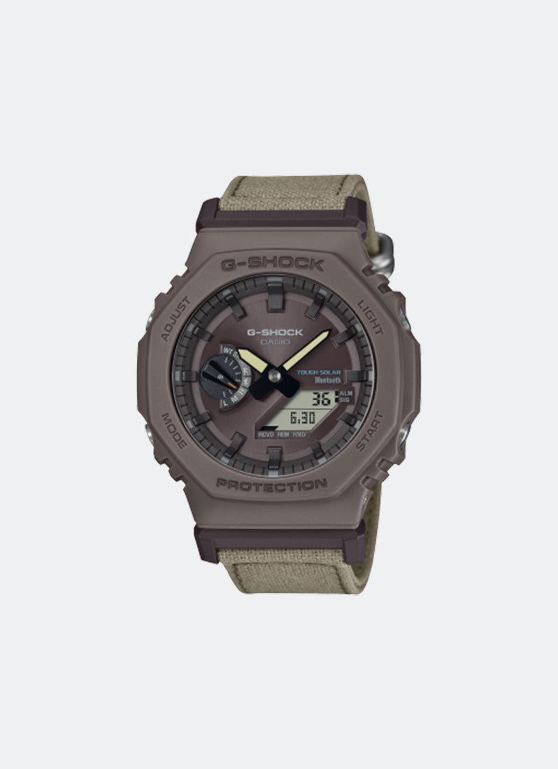 Jam Tangan G-Shock Digital Analog Brown Dial Brown Cloth band Strap 45.4mm Men GA-B2100CT-5ADR