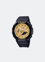 Jam Tangan G-Shock Digital Analog Gold Dial Black Resin Strap 45.4mm Men GA-2100GB-1ADR