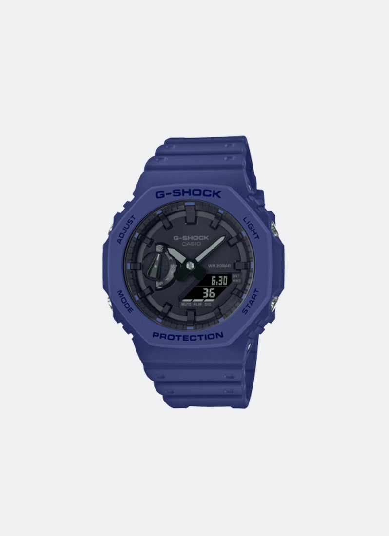 Jam Tangan G-Shock Digital analog Black Dial Blue Resin Strap 45.4mm Men GA-2100-2ADR