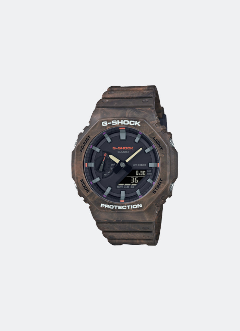 Jam Tangan G-Shock Digital analog Black Dial Brown Resin Strap 45.4mm Men GA-2100FR-5ADR