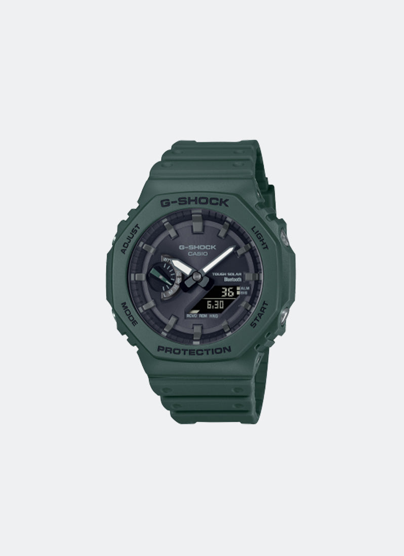 Jam Tangan G-Shock Digital analog Black Dial Green Resin Strap 45.4mm Men GA-B2100-3ADR