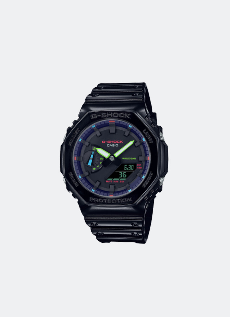 Jam Tangan G-Shock Digital analog Black Resin Strap 45.4mm Men GA-2100RGB-1ADR
