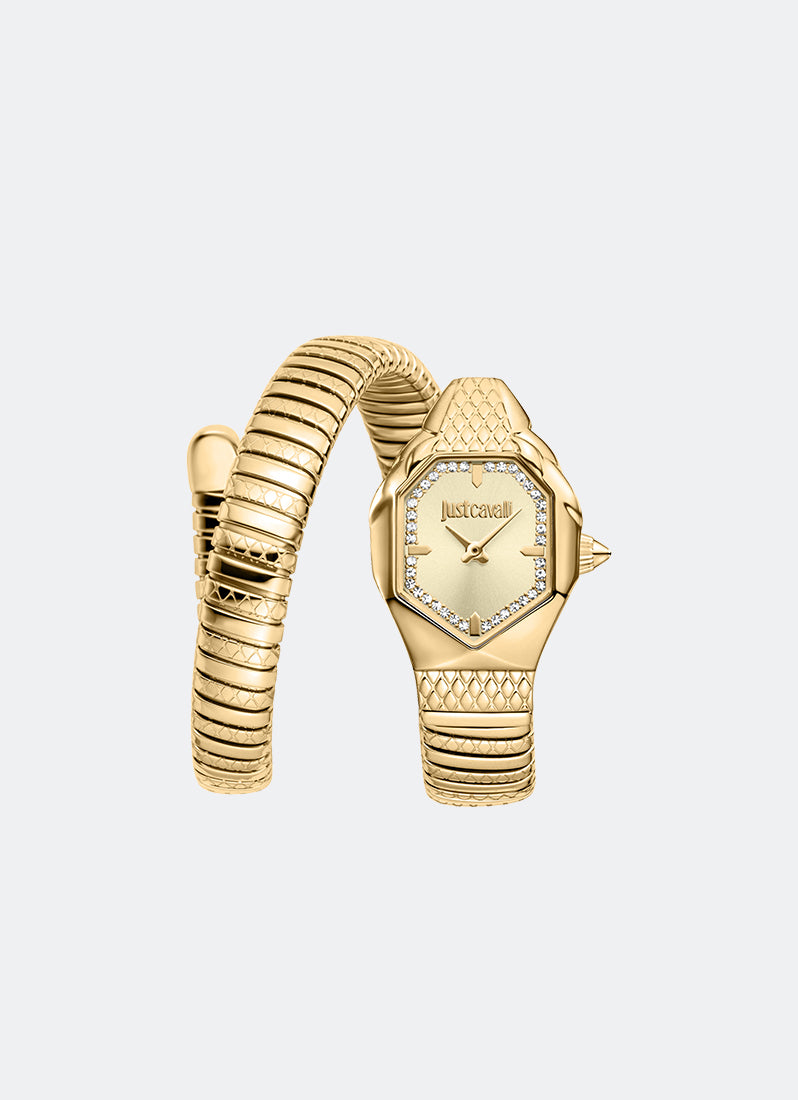 Jam Tangan Just Cavalli Signature Snake JC1L369 Champagne Dial Gold 22 x 34.5 Single Round