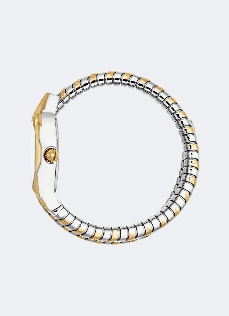 Jam Tangan Just Cavalli Signature Snake JC1L369 White MOP Dial Gold & Two-tone 22 x 34.5 Single Round