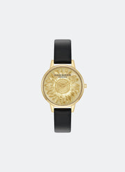 Jam Tangan Olivia Burton 3D Flower Tonal Dial Black GP Leather Strap 30mm - 24000222